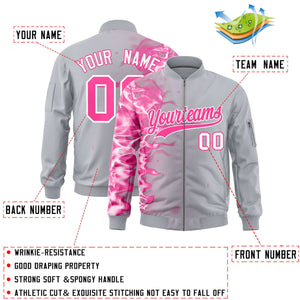 Custom Silver 3D Flame Varsity Full-Zip Letterman Bomber Jacket