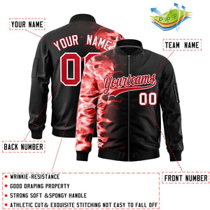 Custom Black 3D Flame Varsity Full-Zip Letterman Bomber Jacket