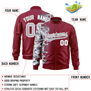 Custom Crimson 3D Flame Varsity Full-Zip Letterman Bomber Jacket