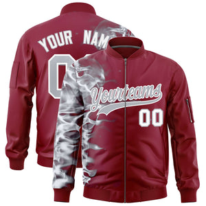 Custom Crimson 3D Flame Varsity Full-Zip Letterman Bomber Jacket