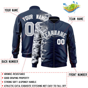 Custom Navy 3D Flame Varsity Full-Zip Letterman Bomber Jacket