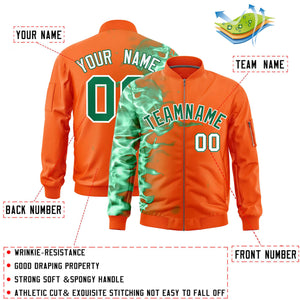 Custom Orange 3D Flame Varsity Full-Zip Letterman Bomber Jacket