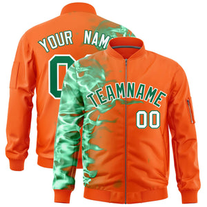 Custom Orange 3D Flame Varsity Full-Zip Letterman Bomber Jacket