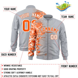 Custom Silver 3D Flame Varsity Full-Zip Letterman Bomber Jacket