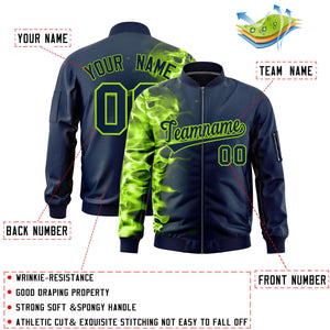 Custom Navy 3D Flame Varsity Full-Zip Letterman Bomber Jacket