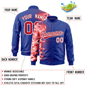 Custom Royal 3D Flame Varsity Full-Zip Letterman Bomber Jacket