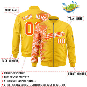 Custom Gold 3D Flame Varsity Full-Zip Letterman Bomber Jacket