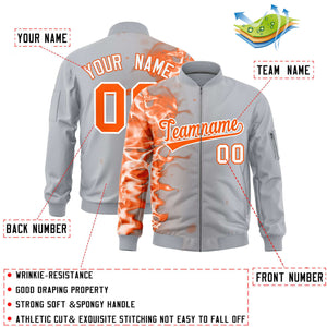 Custom Silver 3D Flame Varsity Full-Zip Letterman Bomber Jacket