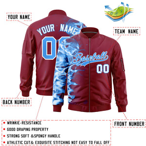 Custom Crimson 3D Flame Varsity Full-Zip Letterman Bomber Jacket