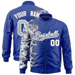 Custom Royal 3D Flame Varsity Full-Zip Letterman Bomber Jacket