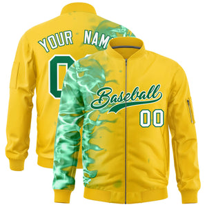 Custom Gold 3D Flame Varsity Full-Zip Letterman Bomber Jacket