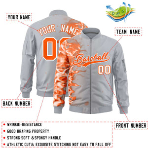 Custom Silver 3D Flame Varsity Full-Zip Letterman Bomber Jacket