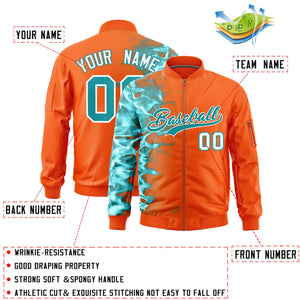 Custom Orange 3D Flame Varsity Full-Zip Letterman Bomber Jacket