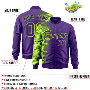 Custom Purple 3D Flame Varsity Full-Zip Letterman Bomber Jacket