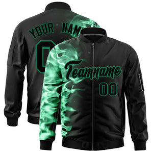 Custom Black 3D Flame Varsity Full-Zip Letterman Bomber Jacket