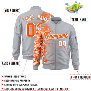 Custom Silver 3D Flame Varsity Full-Zip Letterman Bomber Jacket