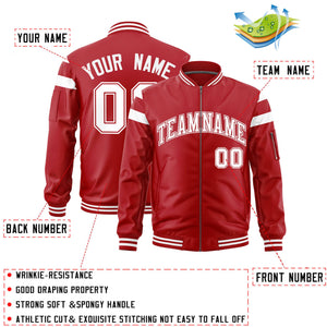 Custom Red White Varsity Full-Zip Shoulder Color Block Letterman Bomber Jacket