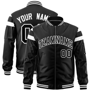 Custom Black White Varsity Full-Zip Shoulder Color Block Letterman Bomber Jacket