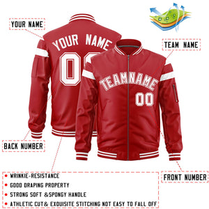 Custom Red White Varsity Full-Zip Shoulder Color Block Letterman Bomber Jacket