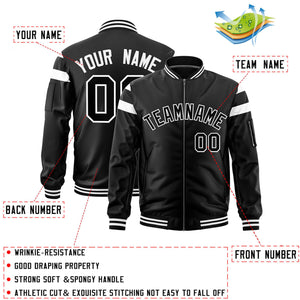 Custom Black White Varsity Full-Zip Shoulder Color Block Letterman Bomber Jacket