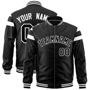 Custom Black White Varsity Full-Zip Shoulder Color Block Letterman Bomber Jacket