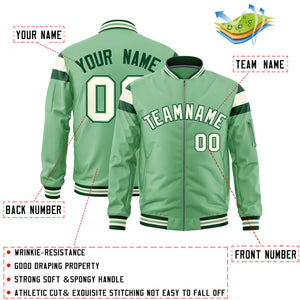 Custom Light Green Green-Cream Varsity Full-Zip Shoulder Color Block Letterman Bomber Jacket