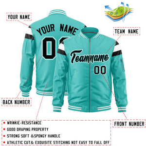 Custom Bright Green Black-White Varsity Full-Zip Shoulder Color Block Letterman Bomber Jacket