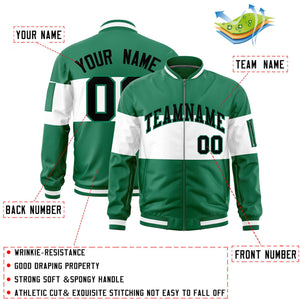 Custom Kelly Green White-Kelly Green Varsity Full-Zip Color Block Letterman Bomber Jacket