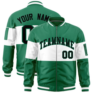 Custom Kelly Green White-Kelly Green Varsity Full-Zip Color Block Letterman Bomber Jacket