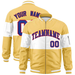 Custom Khaki White-Khaki Varsity Full-Zip Color Block Letterman Bomber Jacket