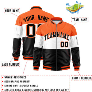 Custom Orange White-Black Varsity Full-Zip Color Block Letterman Bomber Jacket