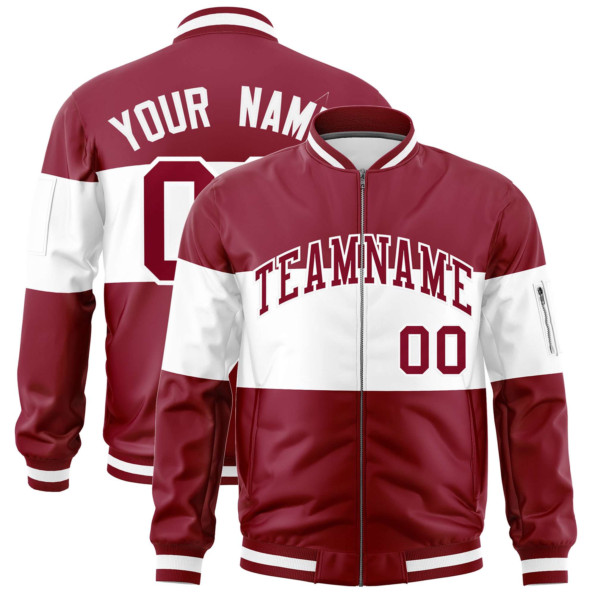 Custom Crimson White-Crimson Varsity Full-Zip Color Block Letterman Bomber Jacket