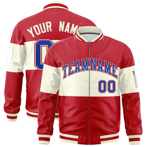 Custom Red Cream-Red Varsity Full-Zip Color Block Letterman Bomber Jacket