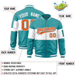 Custom Aqua White-Aqua Varsity Full-Zip Color Block Letterman Bomber Jacket