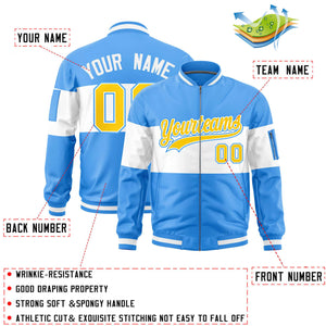 Custom Powder Blue White-Powder Blue Varsity Full-Zip Color Block Letterman Bomber Jacket