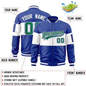 Custom Royal White-Royal Varsity Full-Zip Color Block Letterman Bomber Jacket