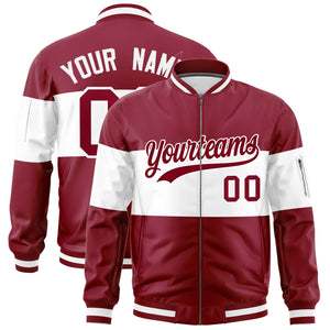 Custom Crimson White-Crimson Varsity Full-Zip Color Block Letterman Bomber Jacket