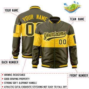 Custom Olive Gold-Olive Varsity Full-Zip Color Block Letterman Bomber Jacket