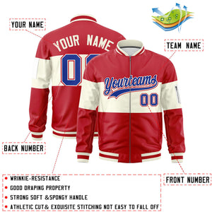 Custom Red Cream-Red Varsity Full-Zip Color Block Letterman Bomber Jacket