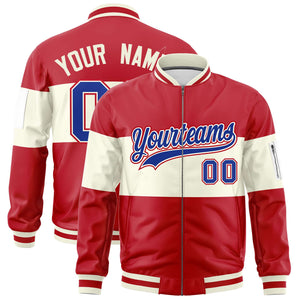 Custom Red Cream-Red Varsity Full-Zip Color Block Letterman Bomber Jacket