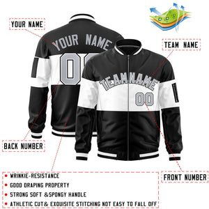 Custom Black White-Black Varsity Full-Zip Color Block Letterman Bomber Jacket