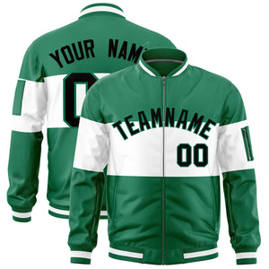 Custom Kelly Green White-Kelly Green Varsity Full-Zip Color Block Letterman Bomber Jacket