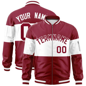 Custom Crimson White-Crimson Varsity Full-Zip Color Block Letterman Bomber Jacket