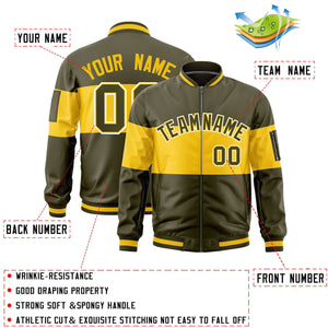 Custom Olive Gold-Olive Varsity Full-Zip Color Block Letterman Bomber Jacket