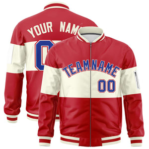 Custom Red Cream-Red Varsity Full-Zip Color Block Letterman Bomber Jacket