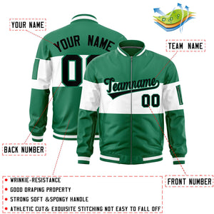 Custom Kelly Green White-Kelly Green Varsity Full-Zip Color Block Letterman Bomber Jacket