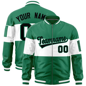 Custom Kelly Green White-Kelly Green Varsity Full-Zip Color Block Letterman Bomber Jacket