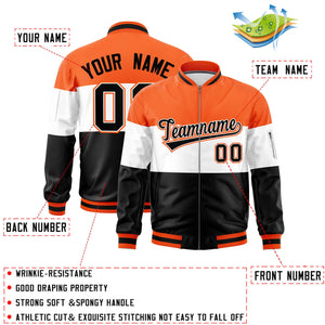 Custom Orange White-Black Varsity Full-Zip Color Block Letterman Bomber Jacket