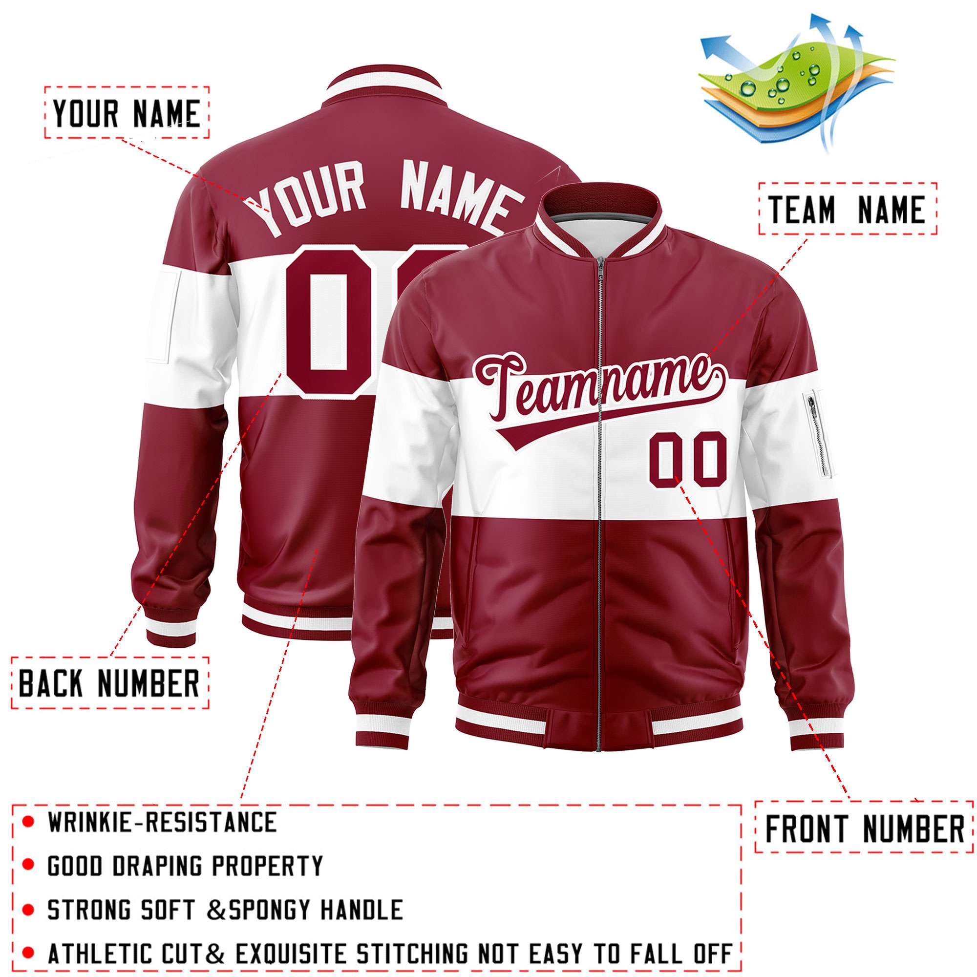 Custom Crimson White-Crimson Varsity Full-Zip Color Block Letterman Bomber Jacket