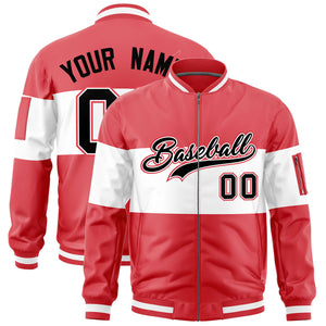 Custom Light Red White-Light Red Varsity Full-Zip Color Block Letterman Bomber Jacket